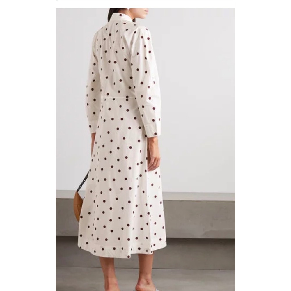 Ganni Polka Dot Cotton Midi Dress 34 Long Sleeve size 2, quiet luxury coastal